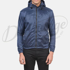 Veste à capuche légère bleu marine pour homme, coupe ajustée, coupe-vent, fine, décontractée, zippée, pour le printemps - Product Image 1