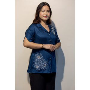 Camisa Elegante de Algodón Giza Azul DAPHNE para Mujer, Moda Casual para Uso Diario - Product Image 4