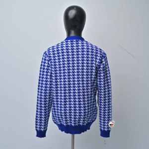 Cárdigan de punto casual de manga larga con cuello en V y estampado de pata de gallo azul y blanco para mujer, de alta calidad, al por mayor, con bolsillos, para otoño. - Product Image 4