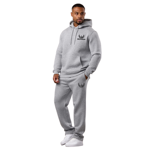Mens Light Grey Hooded <b>Straight</b> <b>Leg</b> Tracksuit Casual Athletic Gymwear Hoodie and <b>Pants</b> Set Winter Sportswear Street Fashion - Product Image 1