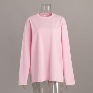 Camiseta de punto holgada de manga larga con cuello redondo para mujer, 100% algodón, ecológica, lisa, informal, para uso diario, 180g, talla única - Product Image 5