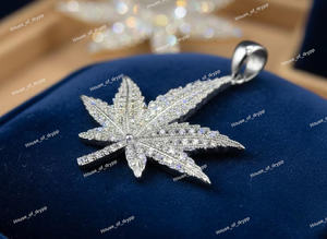 จี้รูปใบไม้ประดับเพชรโมอิสซาไนต์สีเงิน สไตล์สตรีทแฟชั่น สร้อยคอสุดหรู ของขวัญสำหรับผู้ชาย - Product Image 2