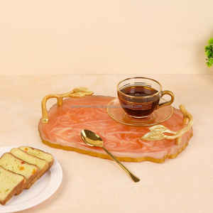 Juego de posavasos de bandeja de servicio de resina de 3 niveles chapado a mano madera de alta calidad personalizado hogar restaurante comida india ocasiones - Product Image 1