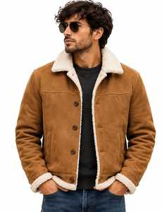 Chaqueta de Cuero Genuino para Hombre con Ribete de Piel y Cierre de Botones - Product Image 5
