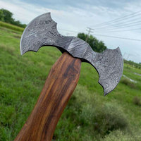 Hache à double tête en acier de Damas, outil artisanal en acier à motifs avec manche en bois massif pour le camping, l'extérieur et l'usage quotidien