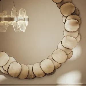 Sculpture murale moderne abstraite en cuivre, design circulaire irrégulier, décoration intérieure, salon, miroir artistique en métal - Product Image 3