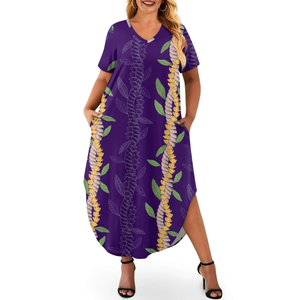 Best Selling Custom Pasifika Fashion Hawaiian Mailelei Culture Print Women's Short Sleeve <b>Plus</b> <b>Size</b> <b>Dress</b> Print on Demand - Product Image 3