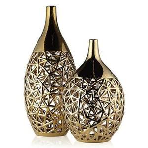 Vase en aluminium électroplaqué de luxe, maille irrégulière, style nordique créatif abstrait (creux), récipient floral décoratif pour salon - Product Image 5