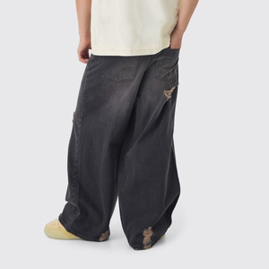 Jean baggy ample pour homme, personnalisé par le fabricant, de haute qualité, coupe large, style streetwear, grandes tailles, délavé - Product Image 5