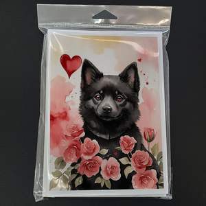 Schipperke Valentine Roses A7 Cartes de vœux Lot de 8 cartes vierges avec enveloppes fantaisistes Taille 5x7 - Product Image 3