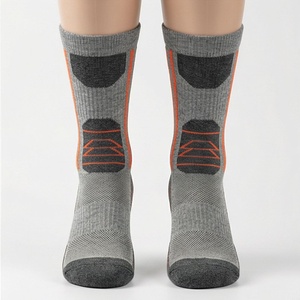 Athletic Crew Socks Gray Orange Geometric Pattern Breathable Hiking Support Spandex Polyester Adult Summer - Product Image 1