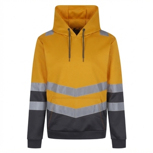 Sweat-shirt à capuche haute visibilité pour homme, orange marine, bandes réfléchissantes, en molleton 100 % coton, coupe oversize, écologique - Product Image 3