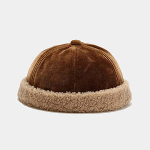 RAO CRAFT EXPORTS Gorro Docker Personalizable con Forro Sherpa, Tela de Pana de Terciopelo, Sin Visera, Gorro de Invierno con Puño Plegable, Unisex, OEM, ODM - Product Image 1