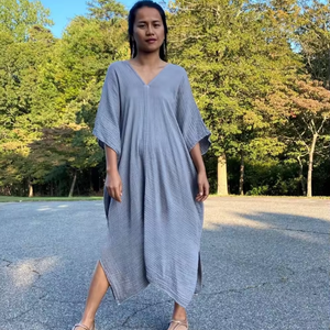 Double Gauze Cotton <b>Kaftan</b> Dress Boho <b>Kaftan</b> Relaxed Fit <b>Summer</b> Dress Beach Cover Up Vacation Wear At Wholesale Price - Product Image 1