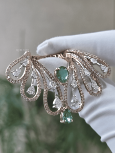 Pear Cut Lab Grown Diamond IGI Certified 2.30 Ct Gold Emerald Accent Openwork Design Prong Set <b>Statement</b> <b>Ring</b> for Women - Product Image 3