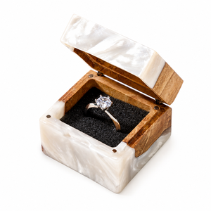 Wood Resin Customized Magnetic Adjustable Rectangle <b>Ring</b> <b>Box</b> Pearl Look Jewelry Case Modern Luxury <b>Proposal</b> Gift Wedding Storage - Product Image 1