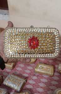 Classic Square <b>Mosaic</b> Gold Finish Promotional Wedding Evening Clutch Bag with Mixed Colors Pattern - Product Image 5