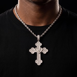 925 Sterling Silver Moissanite Iced Out Floral <b>Cross</b> Pendant Heart Detail Hip Hop <b>Necklace</b> Jewelry for <b>Men</b> - Product Image 1