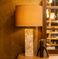 Lampe de table artisanale moderne en os incrusté, motif vertical bleu et blanc, écologique, durable, style Pop Art |   Multifonctionnel Décoratif