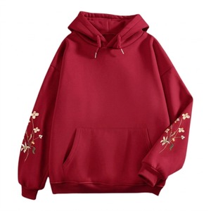 Sudadera con Capucha Rosa para Mujer, Bordado Floral, Manga Larga, Informal, Tejida, para Otoño - Product Image 3