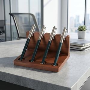 ที่วางปากกาไม้: ไม้สนธรรมชาติ เคลือบวอลนัท มี 4 หรือ 10 ช่อง - Product Image 2