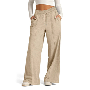 Pantalon palazzo à jambes larges pour femmes, taille haute, taille élastique, pantalon décontracté ample, pantalon fluide confortable avec poches latérales - Product Image 1