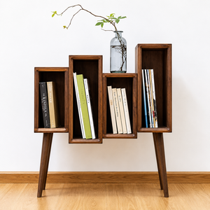 Modern <b>Solid</b> Teak <b>Wood</b> Open Bookshelf with Artistic Vertical Storage Design - Product Image 1