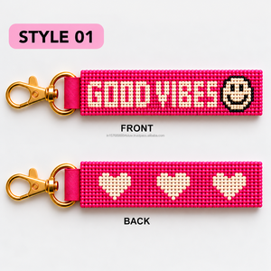 En gros Good Vibes Girl Pwr Porte-clés bracelet perlé double face avec sangle Dream Big, Cadeau d'empouvoirment 'Self Love Stay Wild' avec breloque - Product Image 5