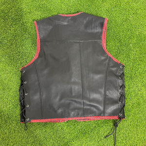Chaleco de Cuero para Motociclista, Tendencia de Verano para Hombre |   Chaleco de Motocicleta Ecológico y Transpirable de Piel de Oveja Nappa con Cordones Laterales Rojos - Product Image 6