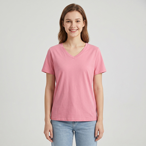 Custom V-Neck T-Shirt Women 100% Cotton Summer Tee Shirts Lightweight Short Sleeve <b>Tshirt</b> Streetwear Cotton V-Neck Tee Women's - Product Image 1