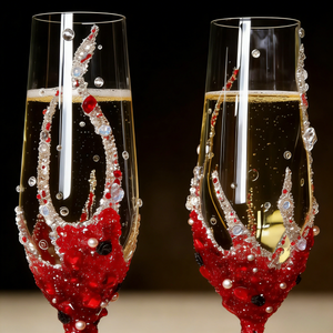 Flûte da Champagne Vintage in Cristallo Rosso Soffiato a Mano con Perle, Bicchieri da Vino Trasparenti per Anniversari <span class=keywords><strong>e</strong></span> Compleanni - Product Image 3