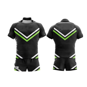 Ensemble de maillot de rugby géométrique noir et turquoise pour homme, manches courtes, col montant, sublimé, en polyester respirant, ajusté, pour adulte - Product Image 6