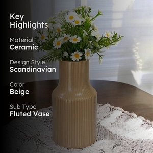 Macetero de diseño moderno hecho a mano, florero de cerámica para flores secas, jarrón decorativo con diseño vertical único, decoración artística para estantería, premium - Product Image 6