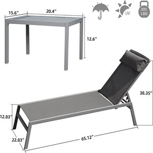 Set di 3 Sedie a Sdraio Regolabili in Alluminio per Patio, Grigio con Poggiatesta in Textilene, Reclinabili per Prendere il Sole, Set da Giardino - Product Image 2
