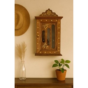 <b>Walnut</b> Pine Vintage Key <b>Cabinet</b> Wall Mount Wooden Storage Holder Wholesale - Product Image 5