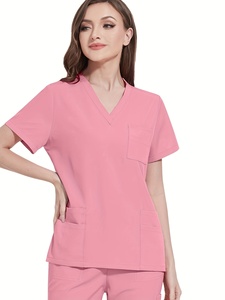 Ensemble de pantalon droit à manches courtes et col en V extensible dans quatre directions, haut de gamme, pour infirmières, vêtements pour femmes, uniformes médicaux, tenue de travail - Product Image 3