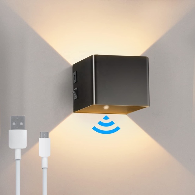 Aluminum USB Rechargeable LED Wall Lamp with Motion Sensor 4000mAh Battery Warm White for Bedroom Living Room Stairs & Hallway