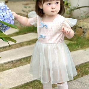 Listo para enviar: Mono de niña con estampado floral, estilo minivestido, de verano, manga corta, ropa para bebé - RKS02 - Product Image 2