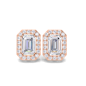 IGI Certified Lab Grown Diamond <b>Emerald</b> Cut Halo <b>Stud</b> Earrings 9KT Yellow / White / Rose Gold Octagon Halo Diamond <b>Studs</b> - Product Image 4