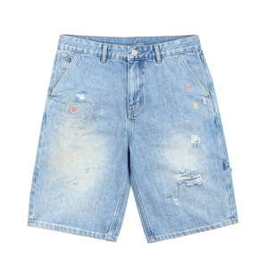 Mens <b>Paint</b> Design Blue Jean Shorts for Men Custom Stains Details Carpenter Style Jorts Streetwear Clothing Trend Y2k Street - Product Image 1