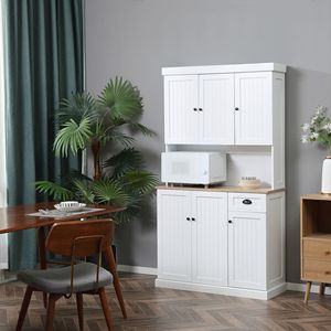 Mobile dispensa da cucina moderno bianco con pensile e piano d'appoggio per forno a microonde - Product Image 2