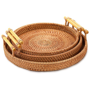 Lowest price rattan serving tray wooden <b>buffet</b> trays premium quality restaurant tableware sets - Product Image 2