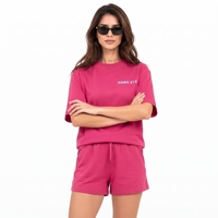 Ensemble décontracté pour femmes en coton 100% rose fuchsia, t-shirt et short, coupe ample, 2 pièces
