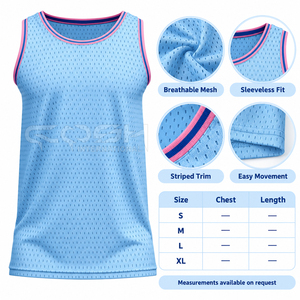 Cosh International Sorority Sisterhood Light <b>Blue</b> <b>Mesh</b> Basketball Jersey Tank <b>Top</b> Round Neck Sleeveless Breathable Solid Color - Product Image 6