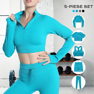 Ensemble de vêtements de sport respirants pour hommes, haut court, soutien-gorge de sport, shorts, leggings, manches longues, tenue de sport assortie pour la salle de sport, le yoga, la remise en forme, l'entraînement - Product Image 2