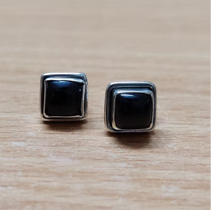 925 <b>Sterling</b> <b>Silver</b> Black Onyx Square <b>Studs</b> Earrings - High Quality Handmade Jewelry Elegant Minimalist Gift Idea - Product Image 2