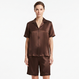 Women Satin Short Sleeve Shirt Shorts Set 100% Silk Zipper Shirts Sleepwear Shorts Two Piece Nightwear Shirt Pajama Sets Ladies - Product Image 5