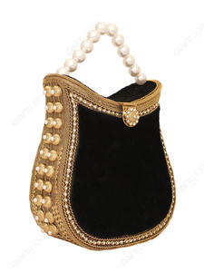 Pochette de soirée structurée en velours noir indien fait main avec poignée perlée et bordure dorée pour la vente en gros et l'approvisionnement OEM - Product Image 3