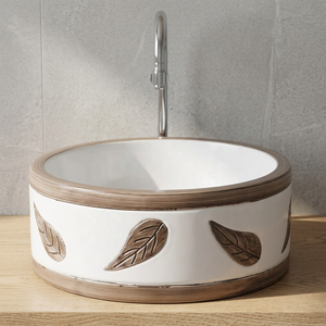 Modern Brown Printed Round Ceramic Countertop Wash Basin Artistic Bathroom Vanity Sink Bowl Lavabo - Product Image 2