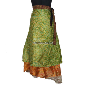Rajasthani <b>Old</b> Saree Long Silk Wrap Skirt Women Wear Vintage Silk Sari Long Length Wrap Around Skirt 2 Layer Reversible Saree - Product Image 6